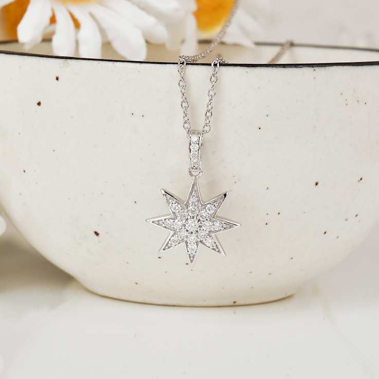 Lab-Grown Diamond with Rhodium Over Sterling Silver Star Pendant Necklace