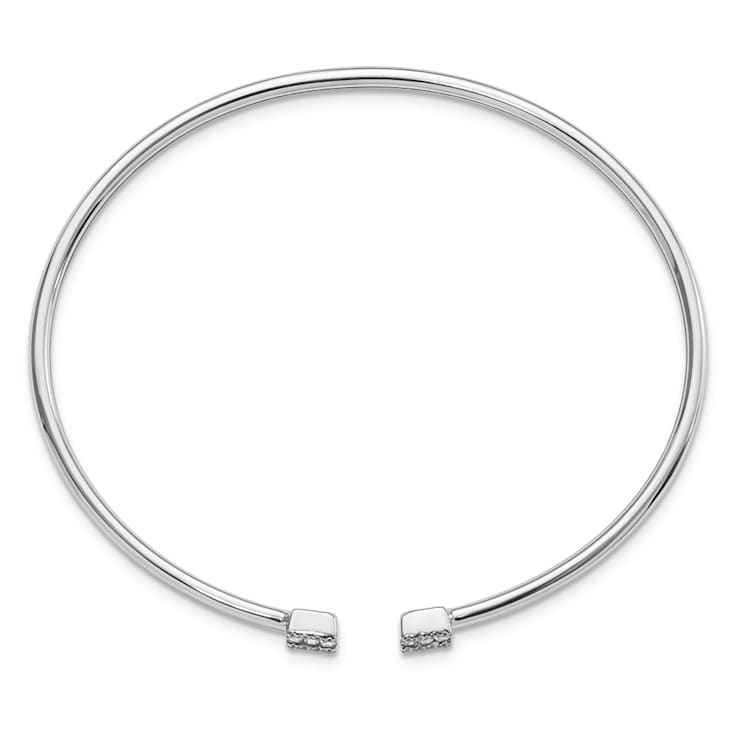 Rhodium Over 14k White Gold Diamond Cuff Bangle
