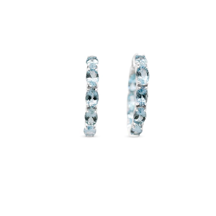 Aquamarine and CZ 7..58 Ctw Oval Rhodium Over Sterling Silver Women's
Hoop Earrings Jewelry