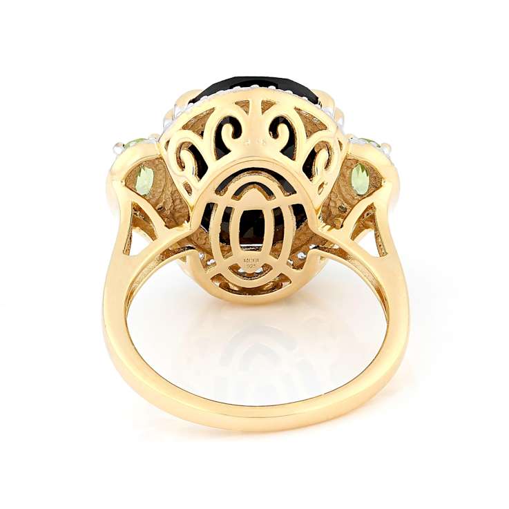 Black Spinel, Peridot And White Zircon Ring In 18K Gold Over Sterling
Silver 10.09ctw
