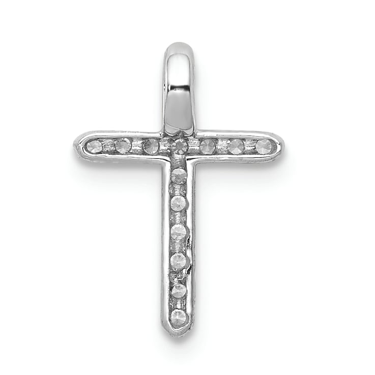 Rhodium Over 14K White Gold Diamond Cross Pendant