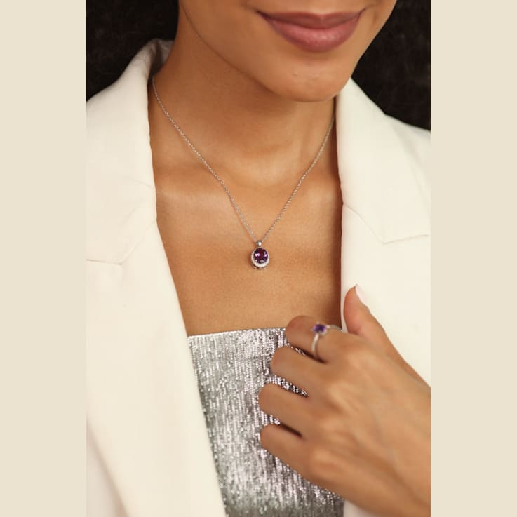Oval 2.3ct Amethyst with White Moissanite Accents Pendant Style Necklace