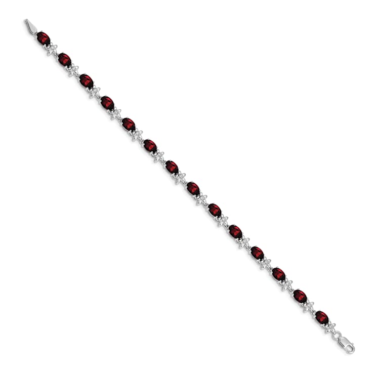 Rhodium Over 14k White Gold Floral Diamond and Garnet Bracelet