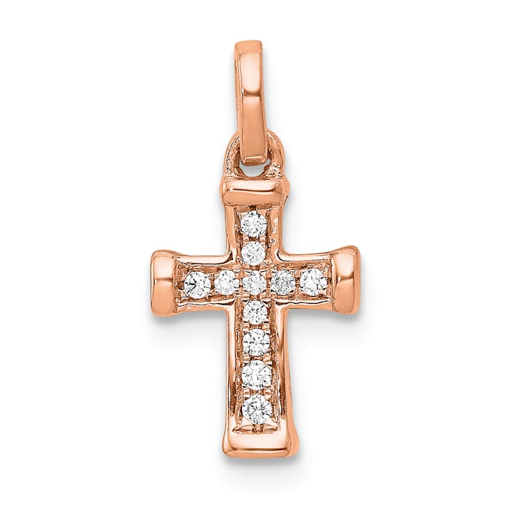 14k Rose Gold Small Diamond Latin Cross Pendant