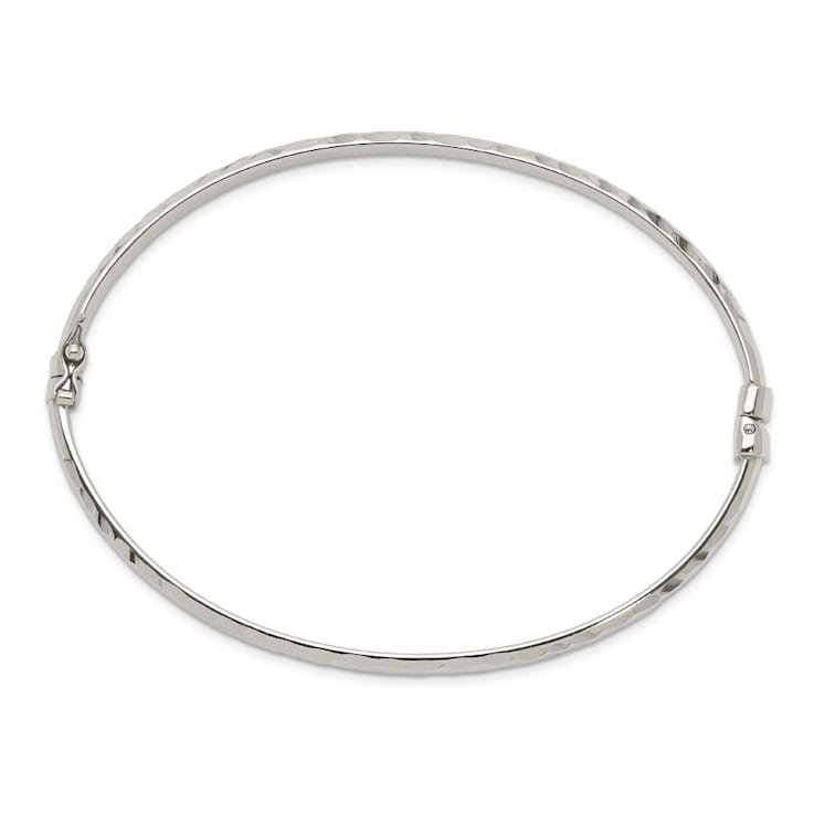 Sterling Silver Diamond-cut 4mm Bangle and 3mm Hoop Earring Set