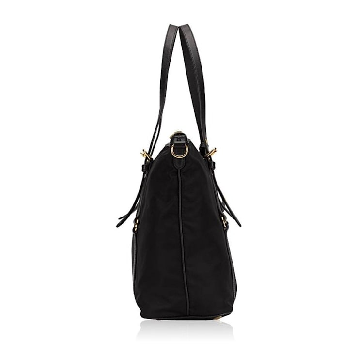 Prada Tessuto Nylon Saffiano Leather Black Top Zip Tote Bag