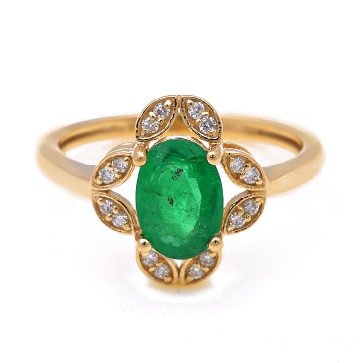 1.40 Ctw Emerald With 0.12 Ctw White Diamond Ring in 14K YG