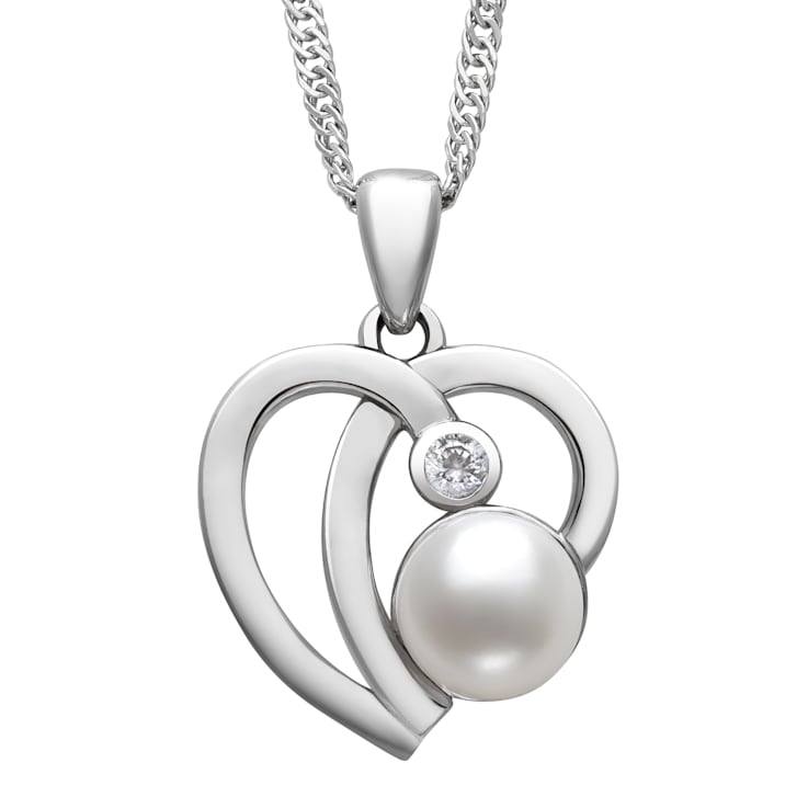 Sterling Silver Freshwater Pearl and Cubic Zirconia Pendant