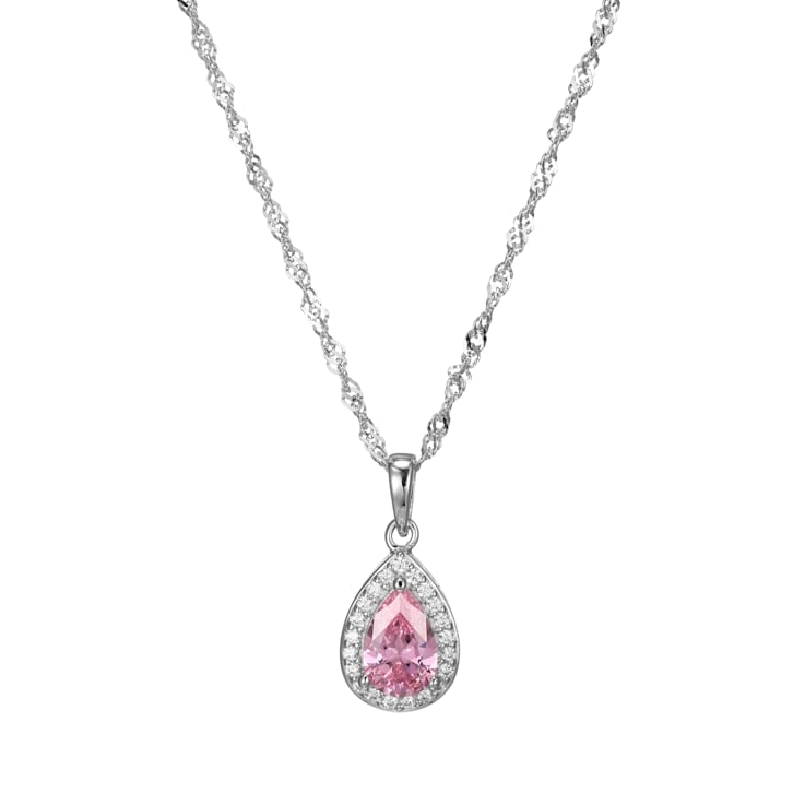 Pink and White Cubic Zirconia Platineve®  Pendant With Chain 2.41ctw