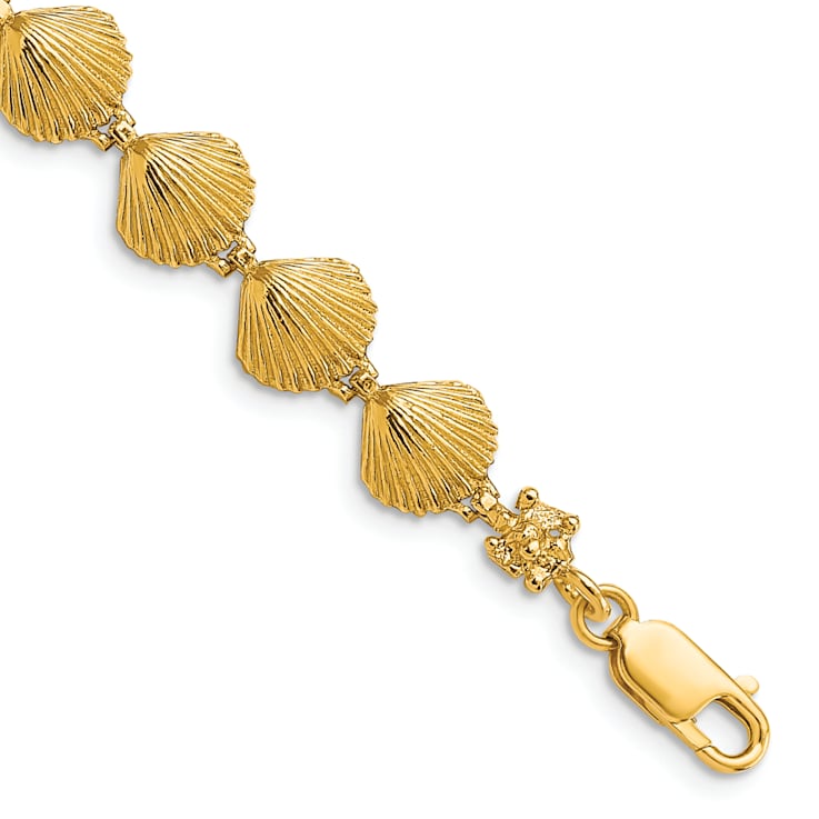 14k Yellow Gold Textured Scallop Shell Link Bracelet
