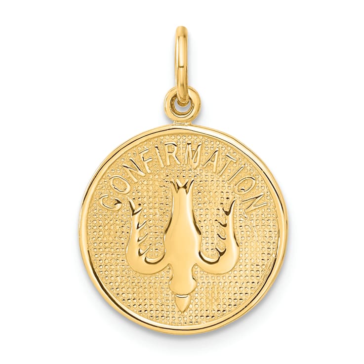 14k Yellow Gold Textured Confirmation with Dove Medal Pendant