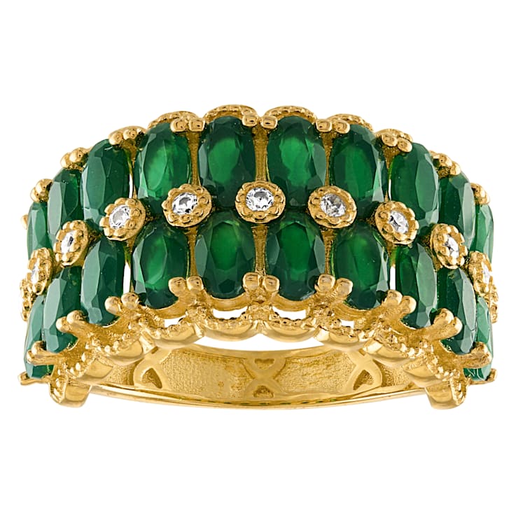 14K Yellow Gold Over Sterling Silver Green Chalcedony and Lab White
Sapphire Ring 4.25ctw