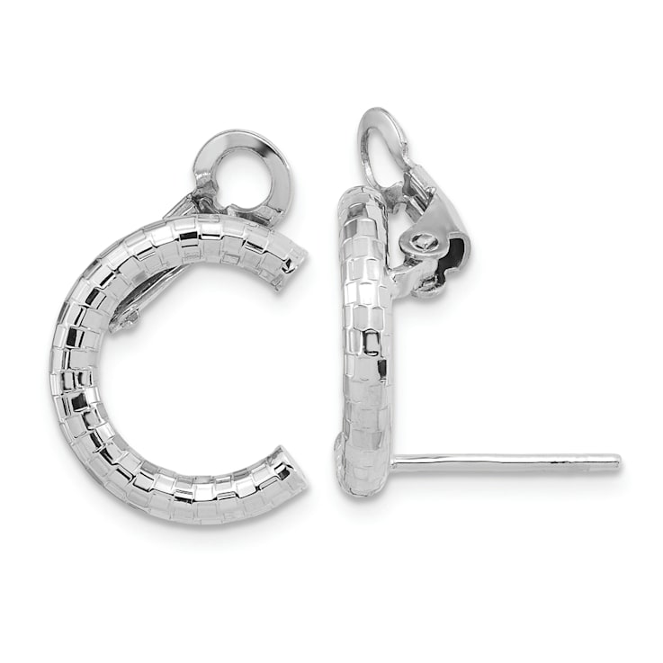 Rhodium Over 14k White Gold Polished and Textured U Shape Clip On and
Stud Earrings