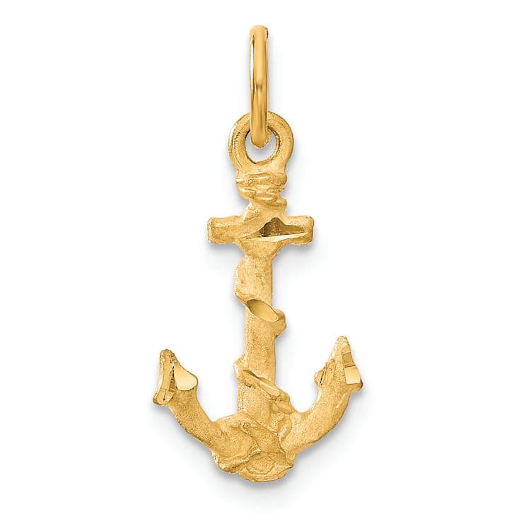 14k Yellow Gold 3D Diamond-Cut and Satin Anchor Pendant
