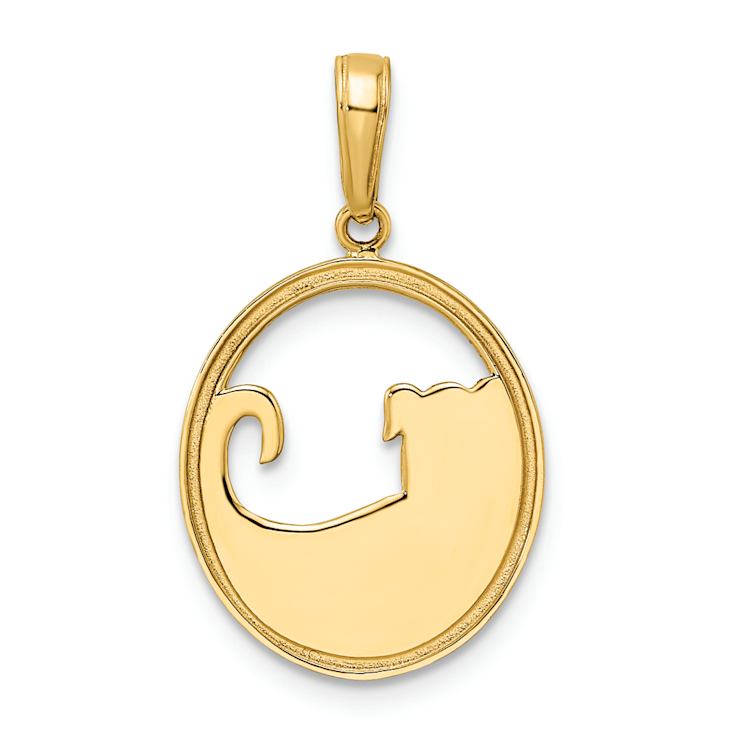 14K Two-tone Gold Diamond-Cut Dog in Oval Pendant