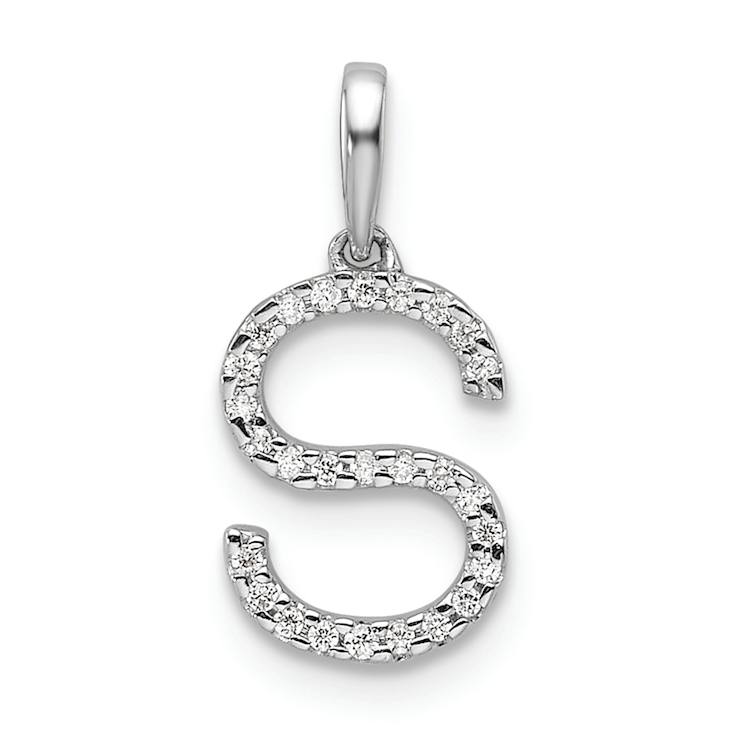 Rhodium Over 14k White Gold Diamond Letter S Initial Pendant