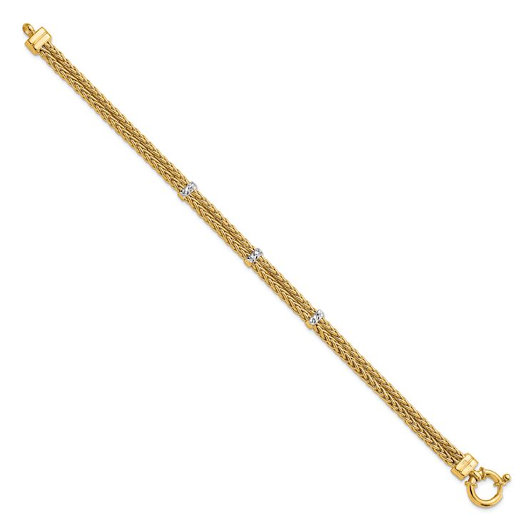 14k Two-tone Gold 5.9mm Polished Double Wheat Link Bracelet