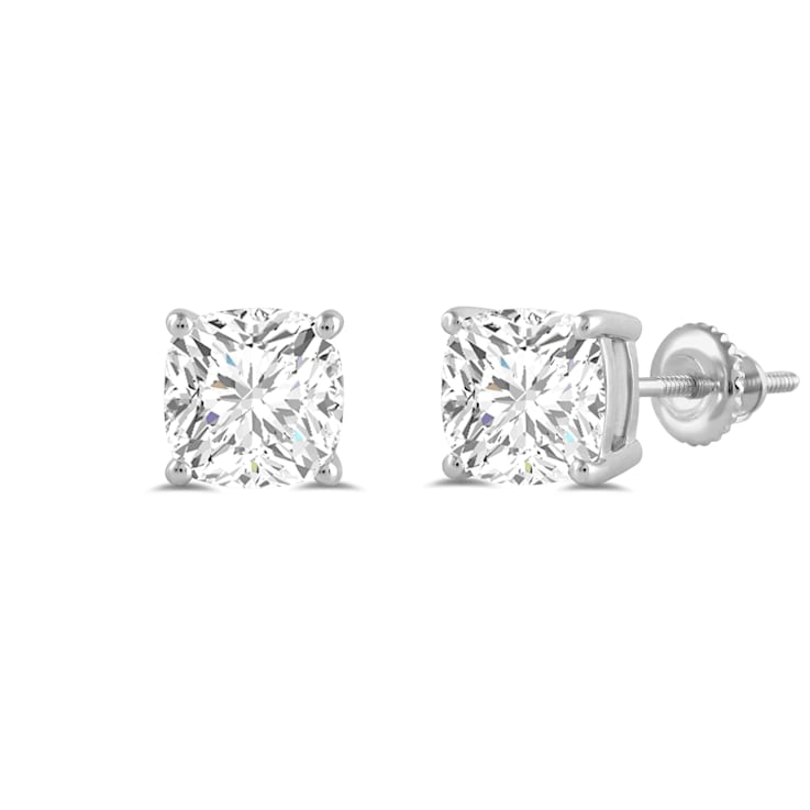 White Cubic Zirconia 14k White Gold Studs With Velvet Gift Box 3.00ctw