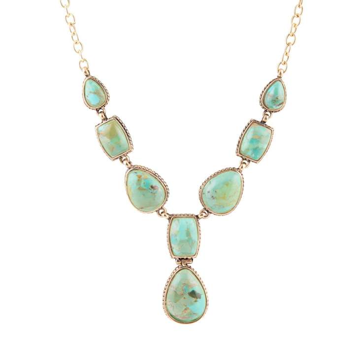 Barse Turquoise Roped Statement Y-Necklace In Bronze