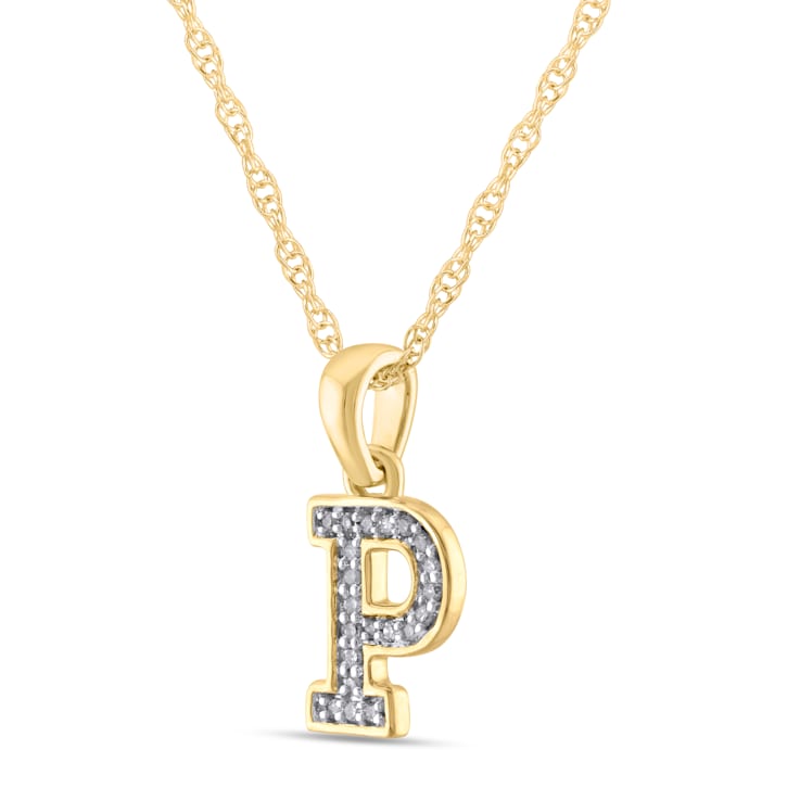 White Diamond Accent 10k Yellow Gold P Initial Pendant With 18” Rope Chain