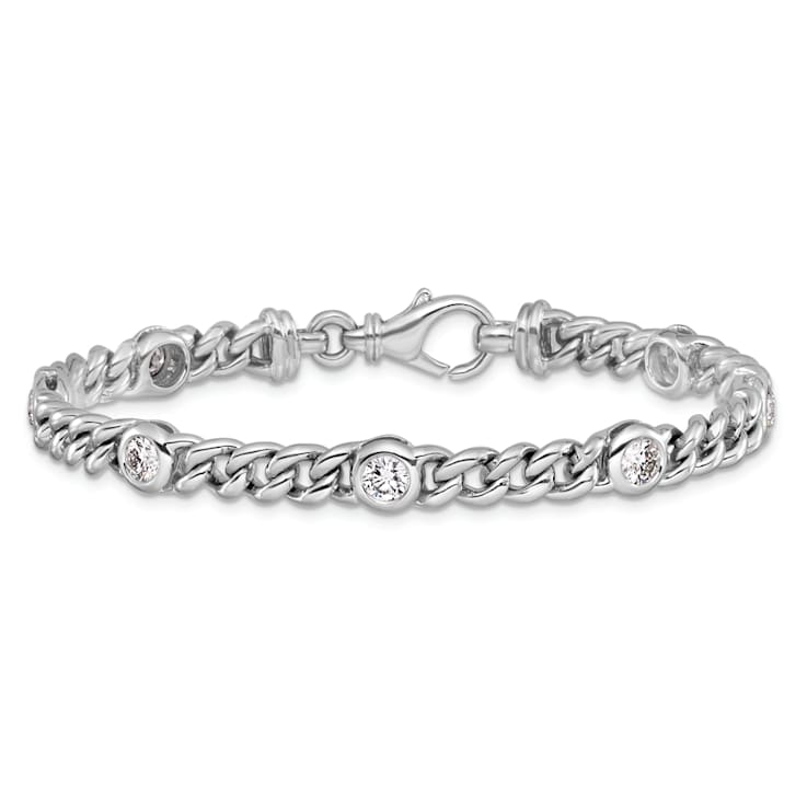 Rhodium Over 18K White Gold Diamond Curb 7.5-inch Bracelet 1.75ctw