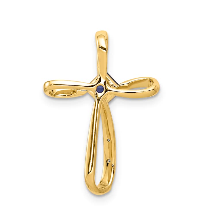10k Yellow Gold Rhodium Over 10k Yellow Gold 0.46ctw Lab Created
Sapphire and Diamond Cross Pendant