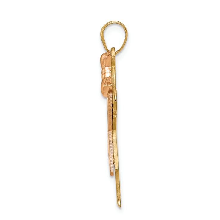 14K Two-tone Gold Satin I1/G-H Diamond Girl with Bow Pendant
