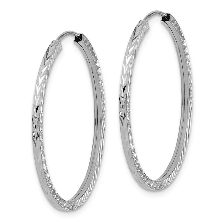 Rhodium Over 14k White Gold Diamond-Cut 1 3/16" Square Tube Endless
Hoop Earrings