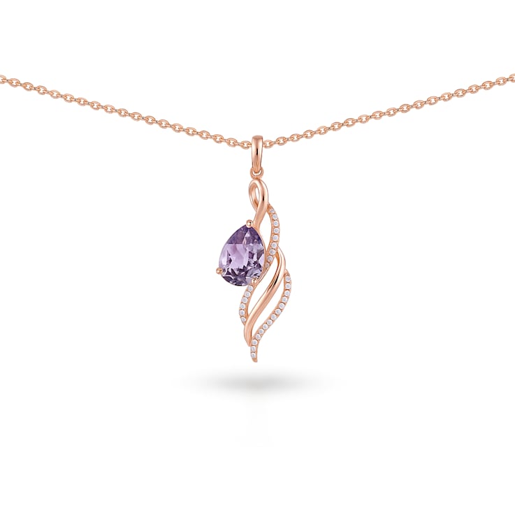 Natural Purple Amethyst 14K Rose Gold Over Sterling Silver Pear Shape
Pendant with Chain