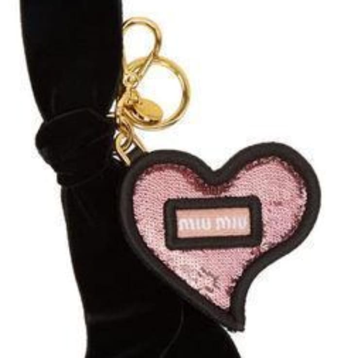 Miu Miu Trick in Pelle Heart Key Chain Bag Charm Pink Sequin