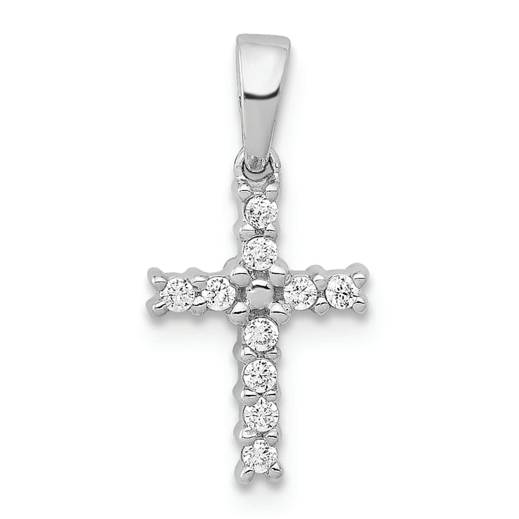 Rhodium Over 14K White Gold Diamond Latin Cross Pendant
