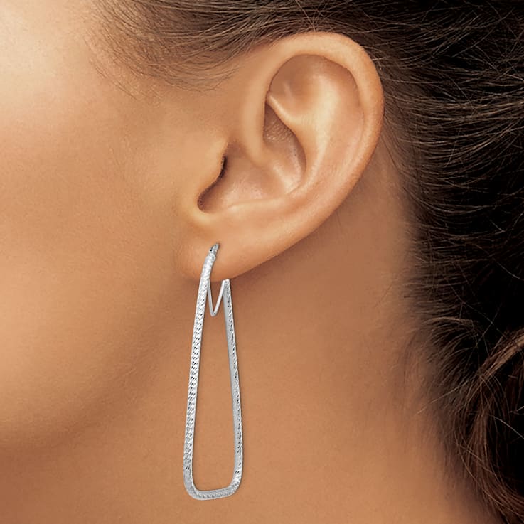 Rhodium Over 14k White Gold 2 1/4" Polished and Diamond-Cut Double
Triangle Hoop Earrings