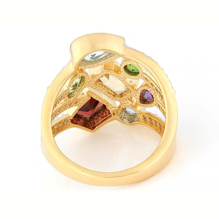 Multi-Gemstone Rainbow Ring In 18K Gold Over Sterling Silver 2.94ctw