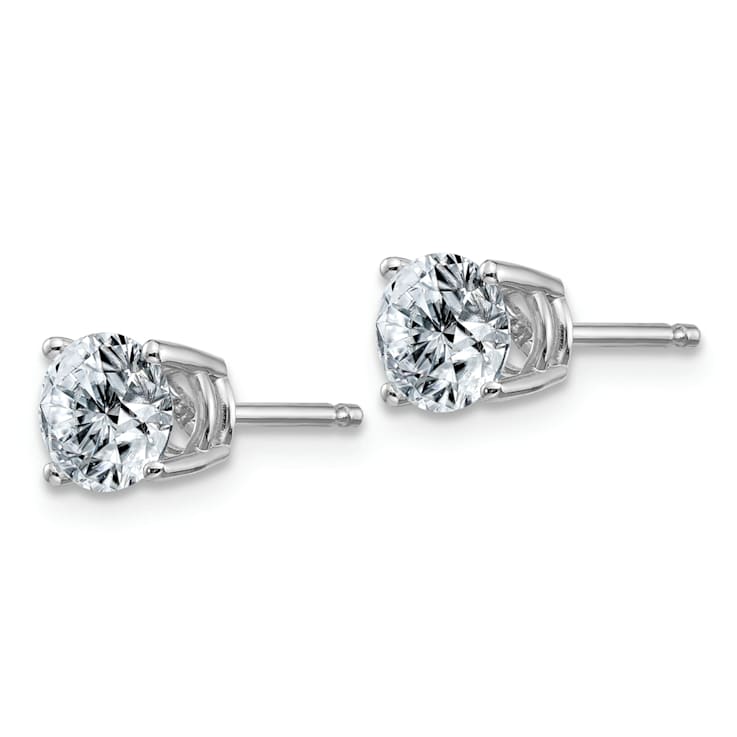 Rhodium Over 14K White Gold 1ct. 5.0mm Round G H I True Light Moissanite Earrings
