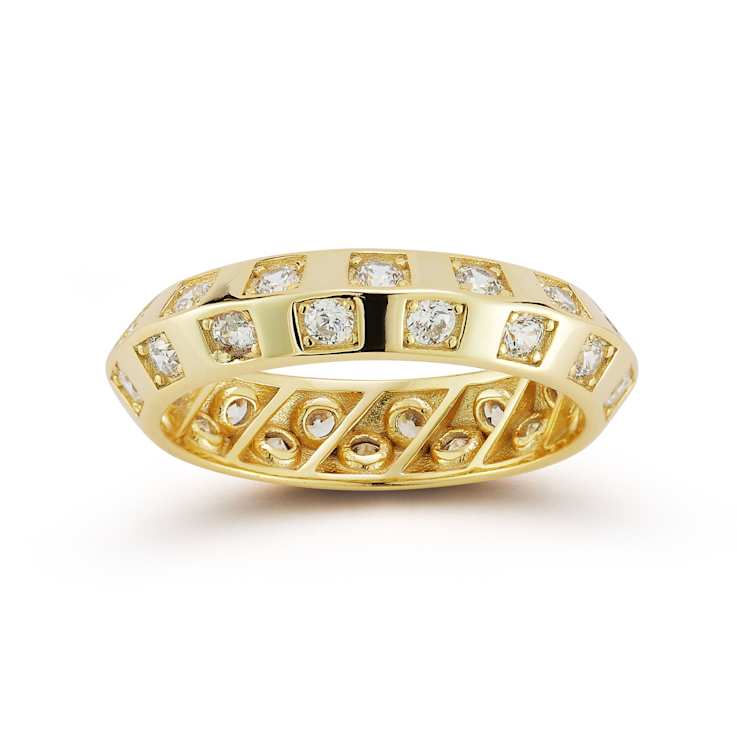 Sterling Statements 14K Yellow Gold Over Sterling Silver CZ Knife Edge
Checkered Band Ring