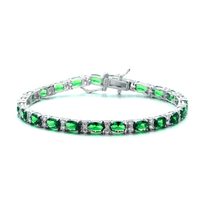 Emerald Color CZ Tennis Bracelet In White Rhodium Over Brass