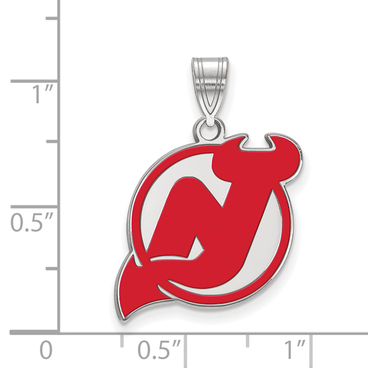 Rhodium Over Sterling Silver NHL LogoArt New Jersey Devils Enamel Pendant