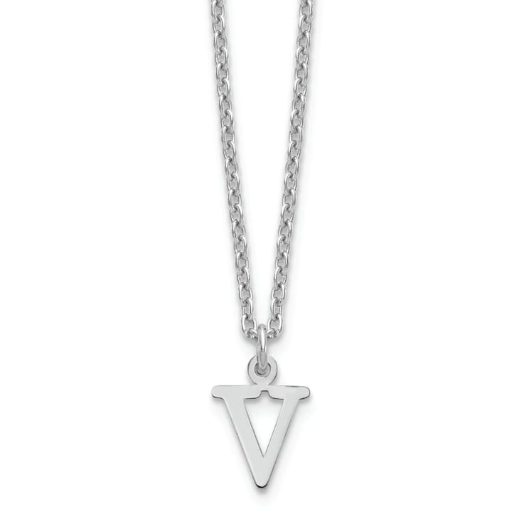 Rhodium Over Sterling Silver Cutout Letter V  Initial Necklace