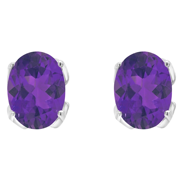8x6mm Oval Amethyst Rhodium Over Sterling Silver Stud Earrings