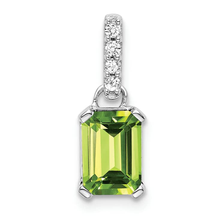 Rhodium Over 10k White Gold 1 ctw Peridot and Accent Diamond Pendant