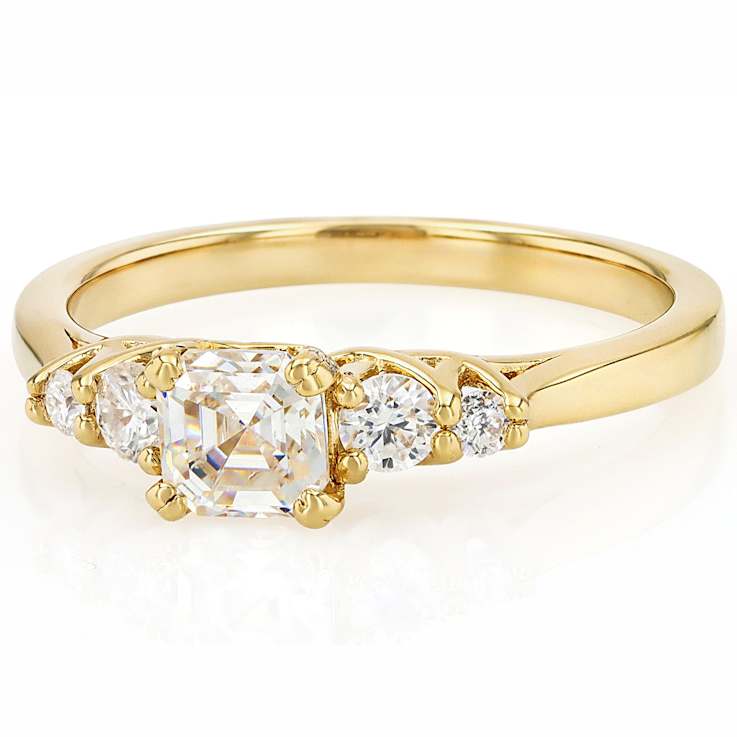 Diamond Simulant And Moissanite Ring In 18K Gold Over Sterling Silver