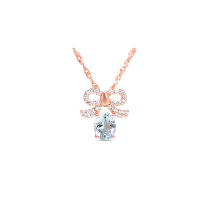 Oval Aquamarine and Cubic Zirconia 18K Rose Gold Over Sterling Silver
Pendant with chain, 3.35ctw