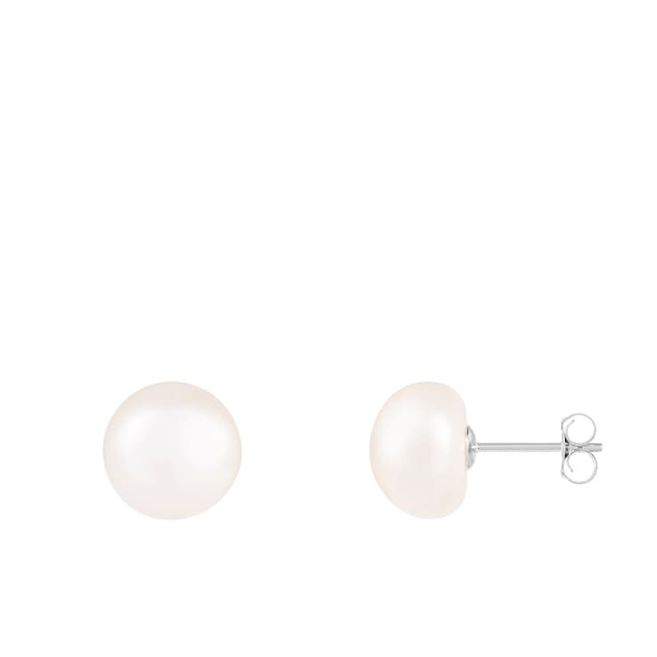 14k White Gold 9-10mm White Freshwater Pearl Stud Earrings