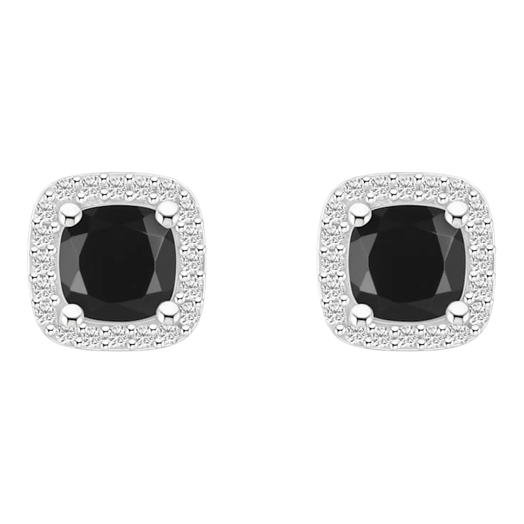 5mm Cushion Black Onyx And Created White Sapphire 10k White Gold Halo
Stud Earrings