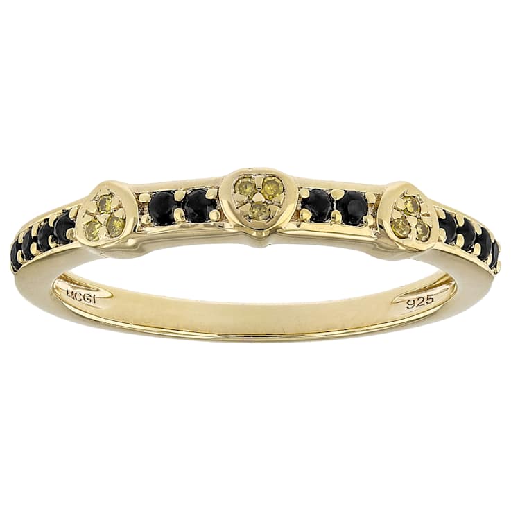 Black Spinel And Yellow Diamond Band Ring In 18K Gold Over Sterling
Silver 0.54ctw
