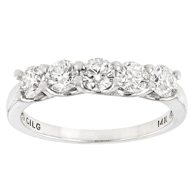Lab-Grown Diamond Five-Stone Band Ring In 14K White Gold 1.00ctw
