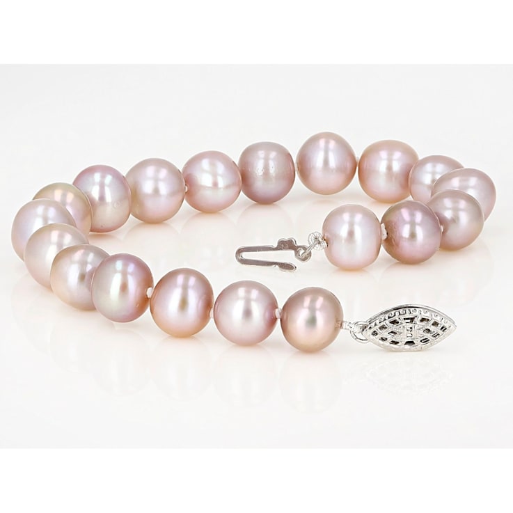 9-9.5mm Purple Cultured Freshwater Pearl Sterling Silver Line Bracelet