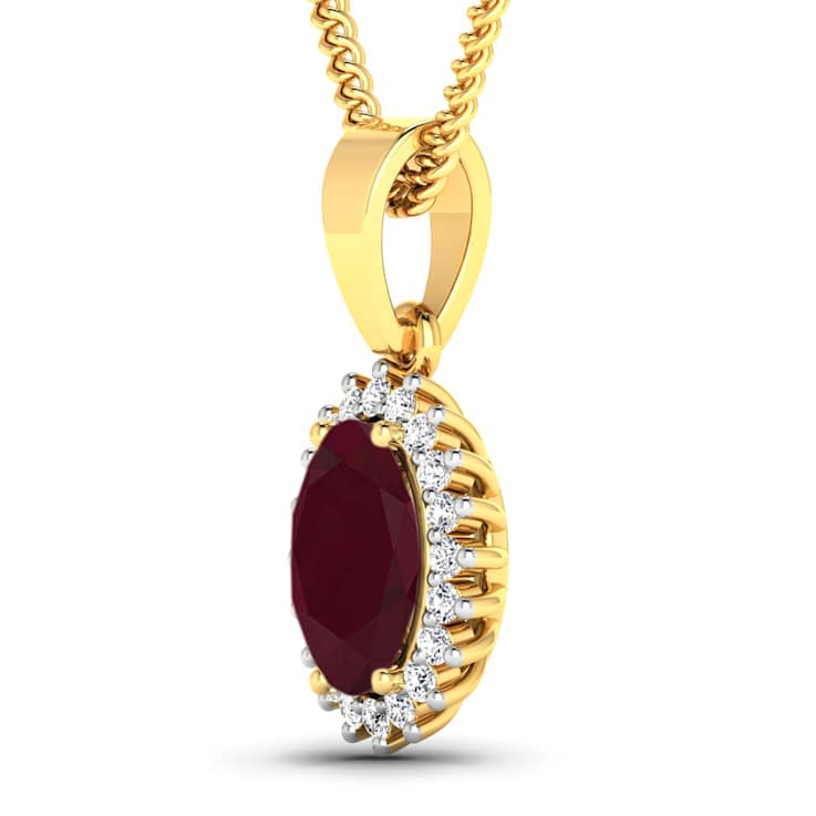 1.50ctw 14K Yellow Gold Ruby and White Diamond Pendant with 18 inch
Cable Chain