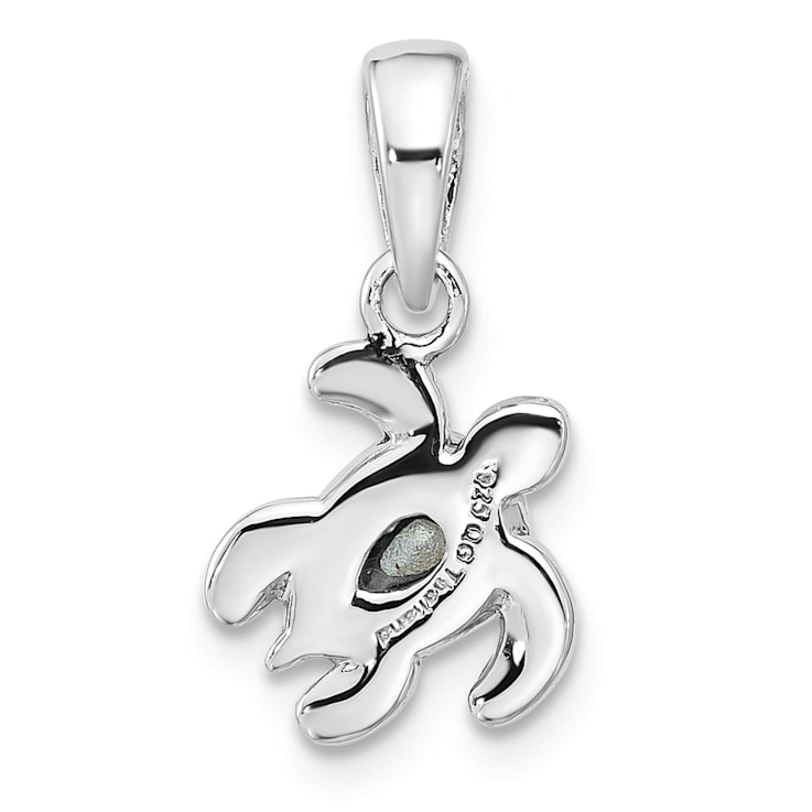 Rhodium Over Sterling Silver Antiqued Crystal July Birthstone Turtle Pendant
