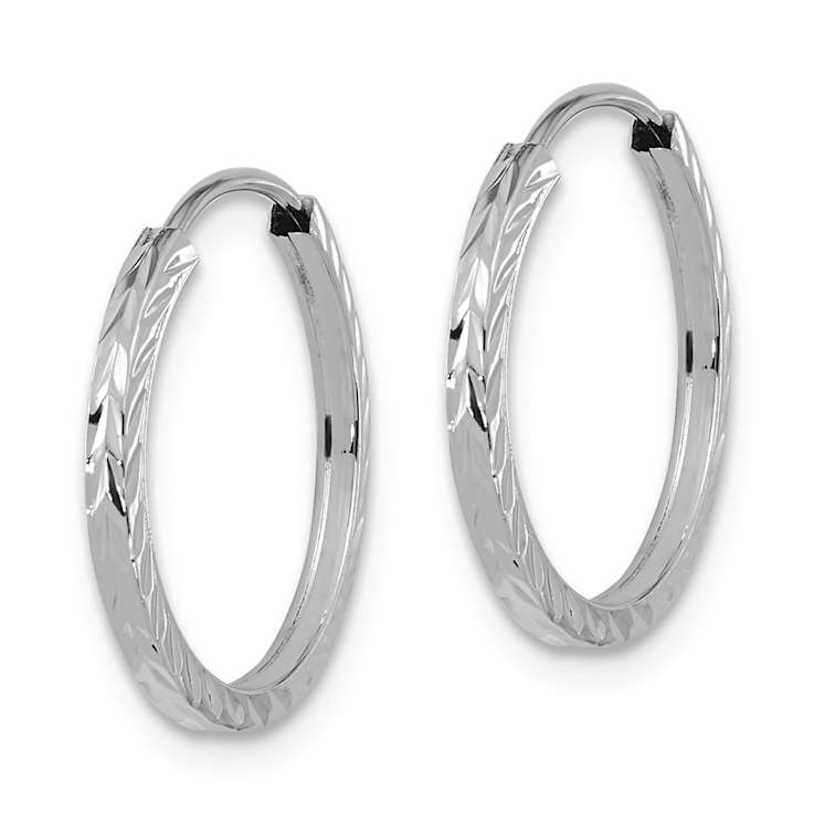 Rhodium Over 14k White Gold 11/16" Diamond-Cut Square Tube Endless
Hoop Earrings